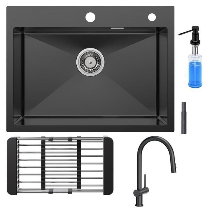 Fregadero de cocina - inox - 60x45cm - grifería extraíble - dosificador de