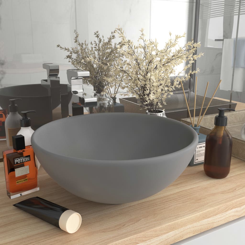 Lavabo de lujo redondo cerámica gris claro mate 32,5x14 cm es8708