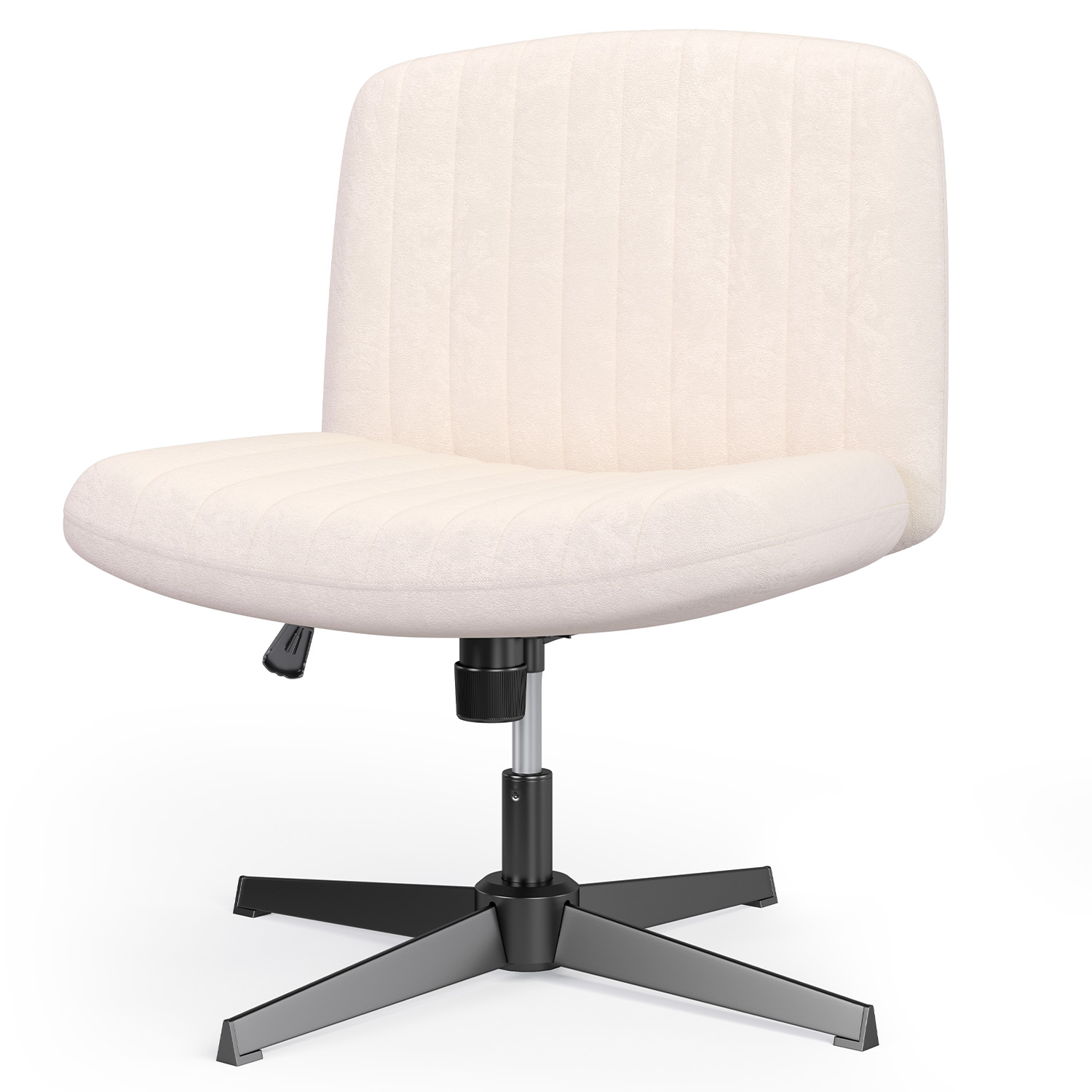 Silla de oficina sin brazos, tejido de terciopelo, patas cruzadas, beige