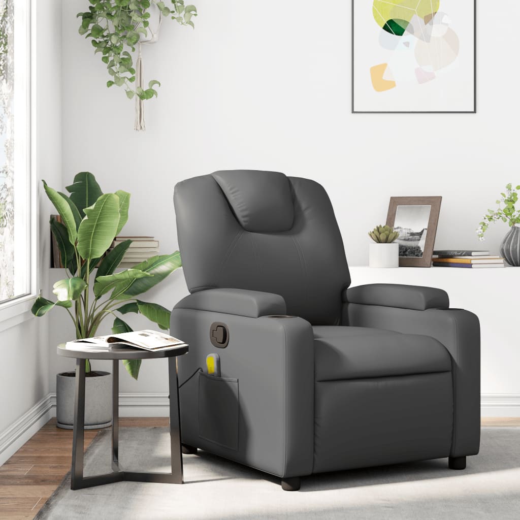 Sillón de masaje reclinable cuero sintético gris es8251