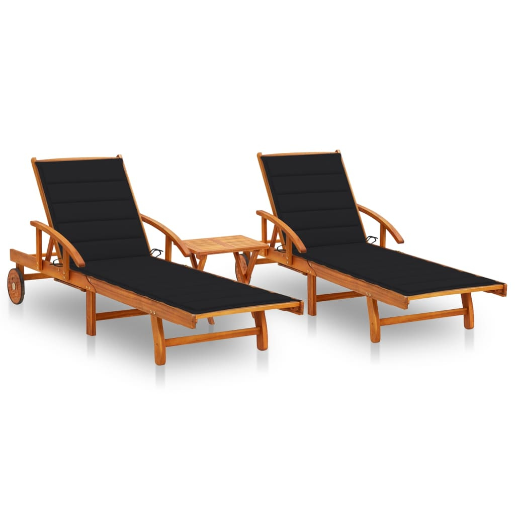 vidaXL tumbonas con mesa y cojines 2 uds madera maciza de acacia