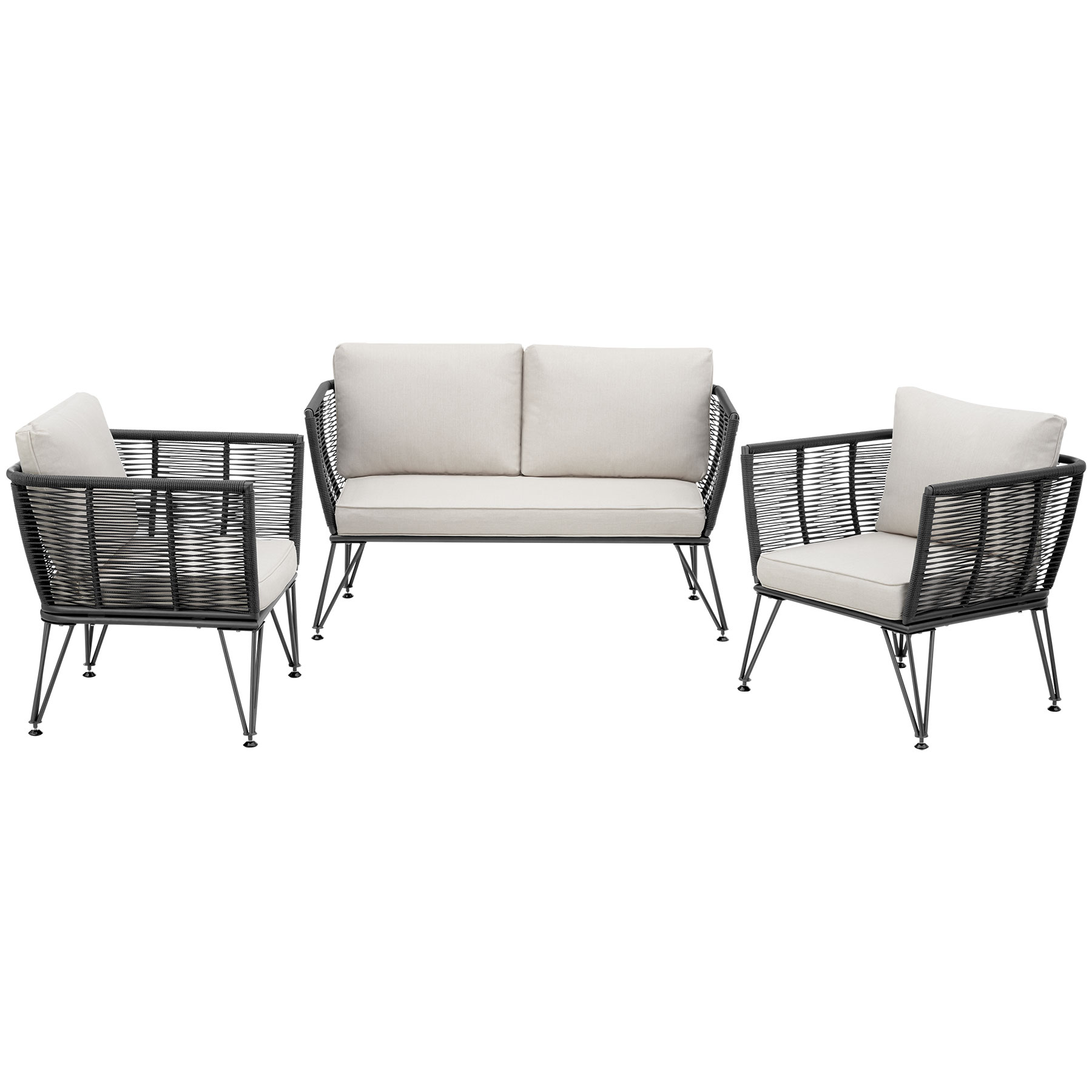 Conjunto de salón para jardín con 1 sofá y 2 sillones, poliratán