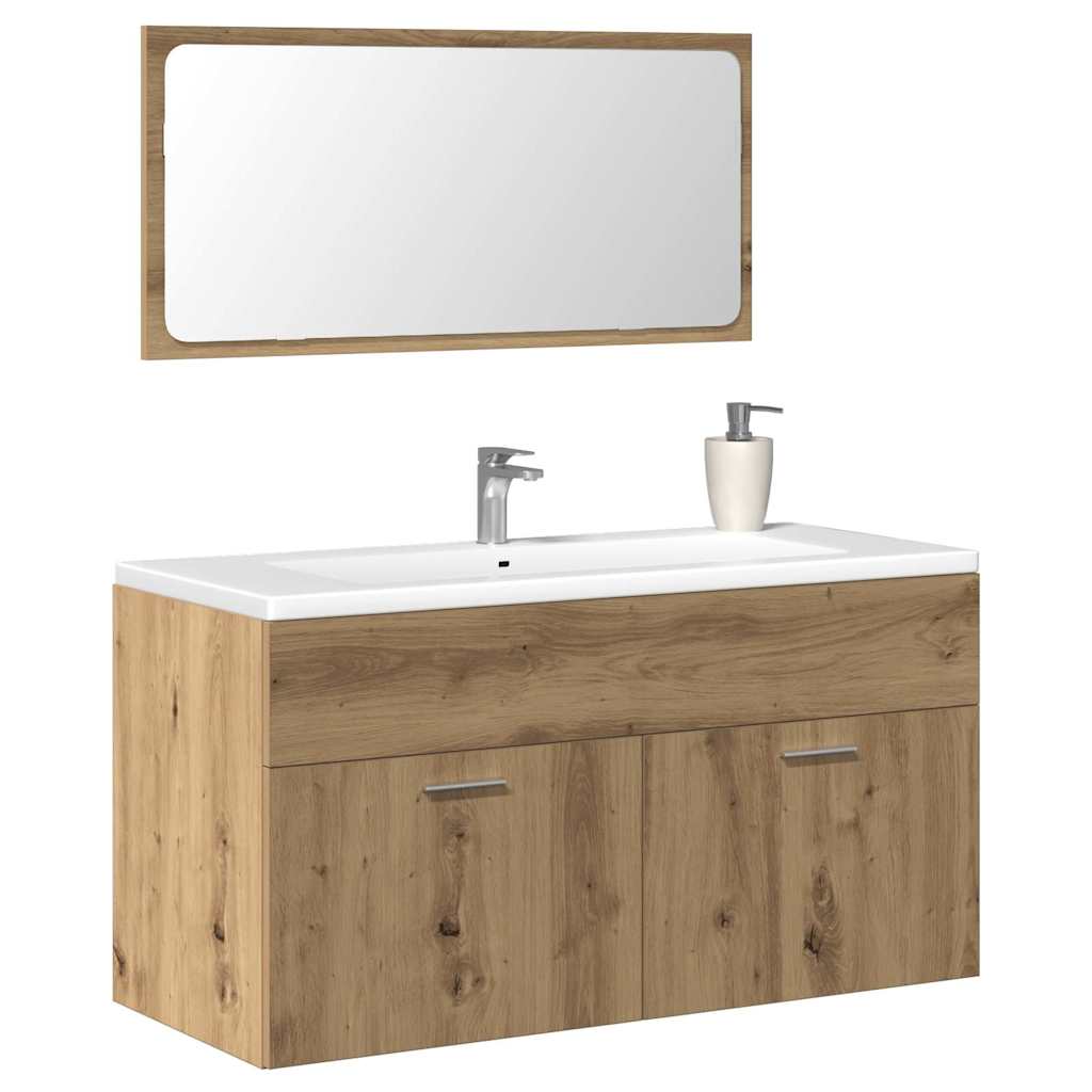 Mueble de baño con espejo de madera ingeniería roble artesanal esb3627