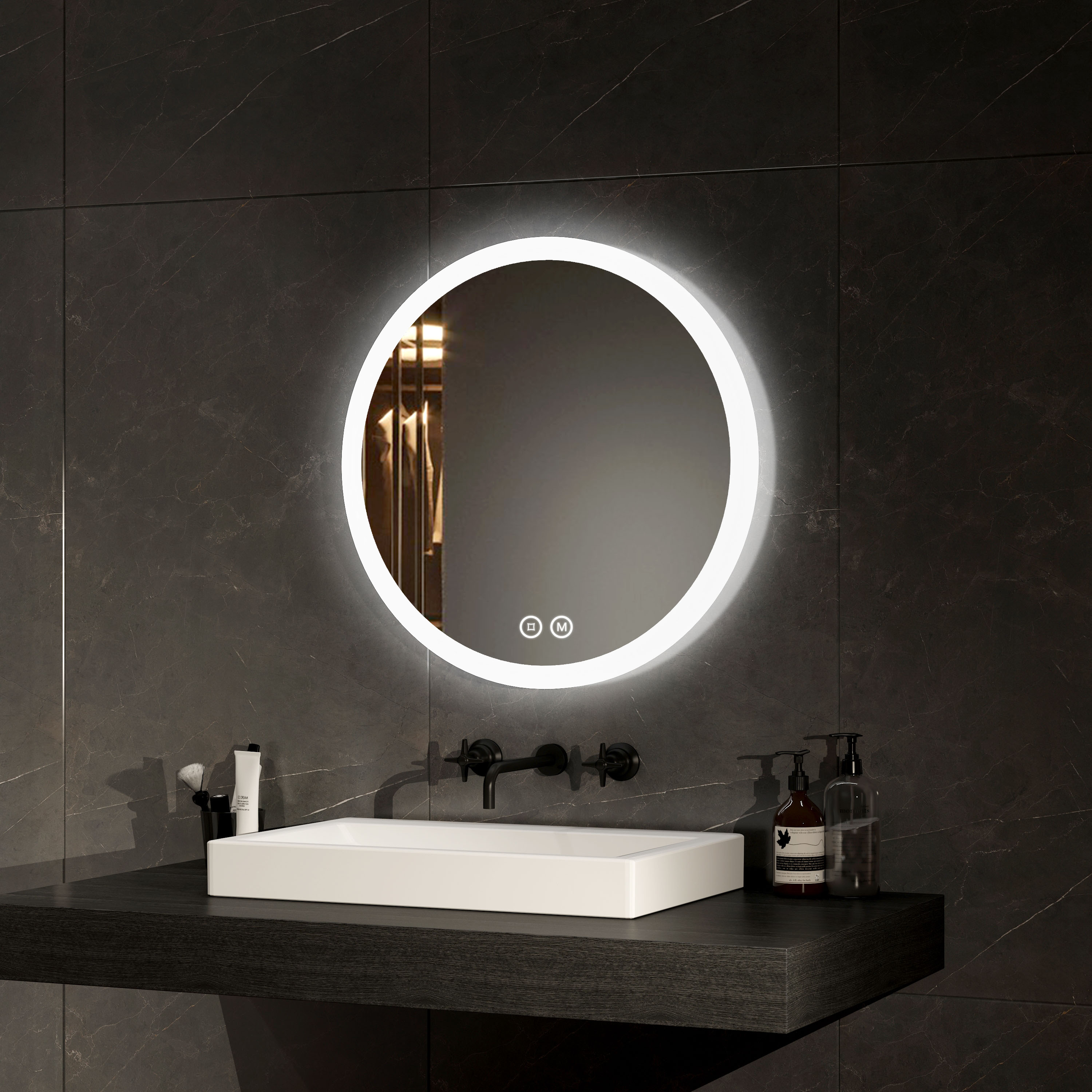 Emke espejo LED redondo baño 50cm táctil anti-vaho 3 colores de iluminación