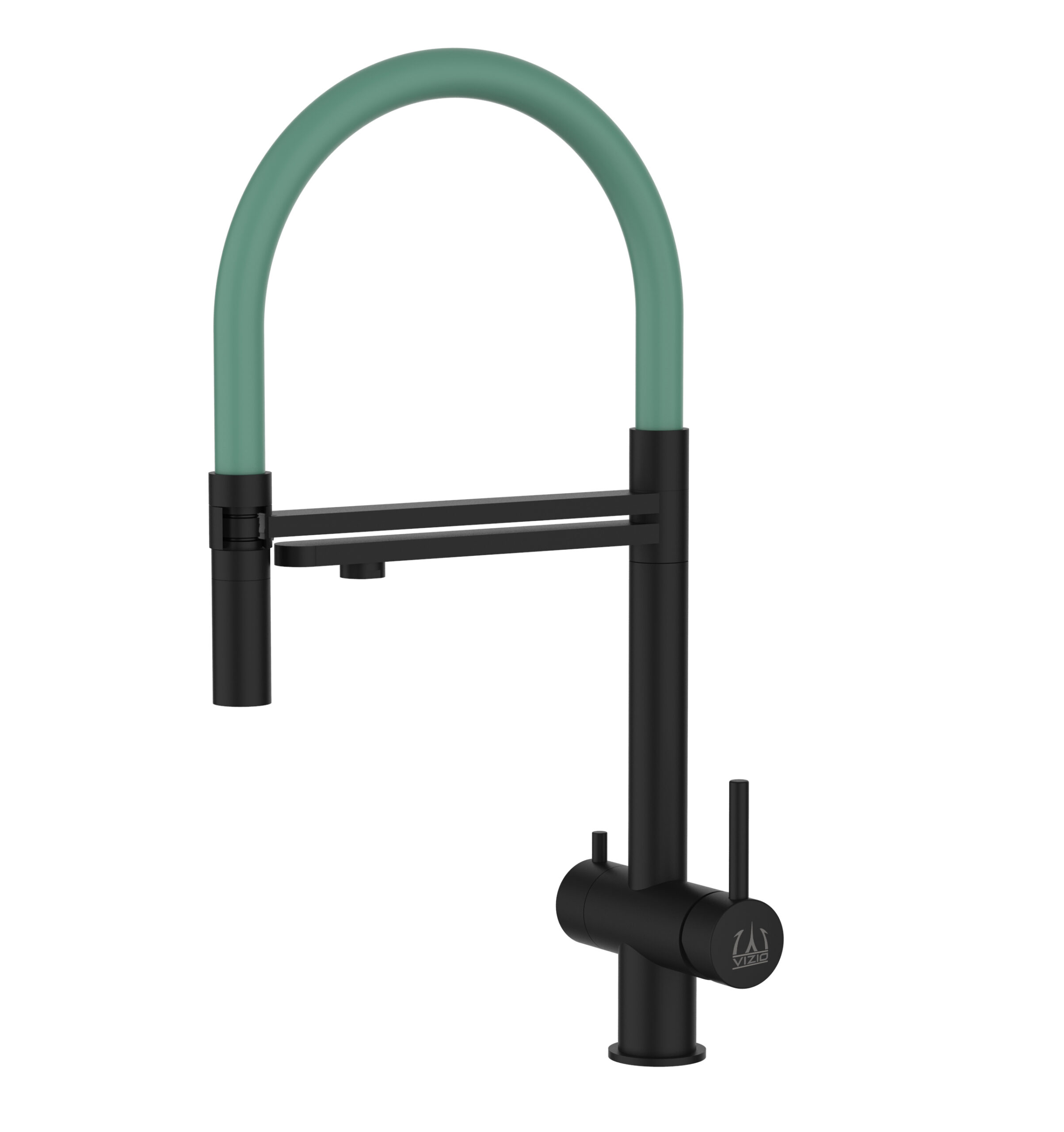 Grifo cocina 3 vías acero inox ducha 2 chorros amovible, negro / turquesa