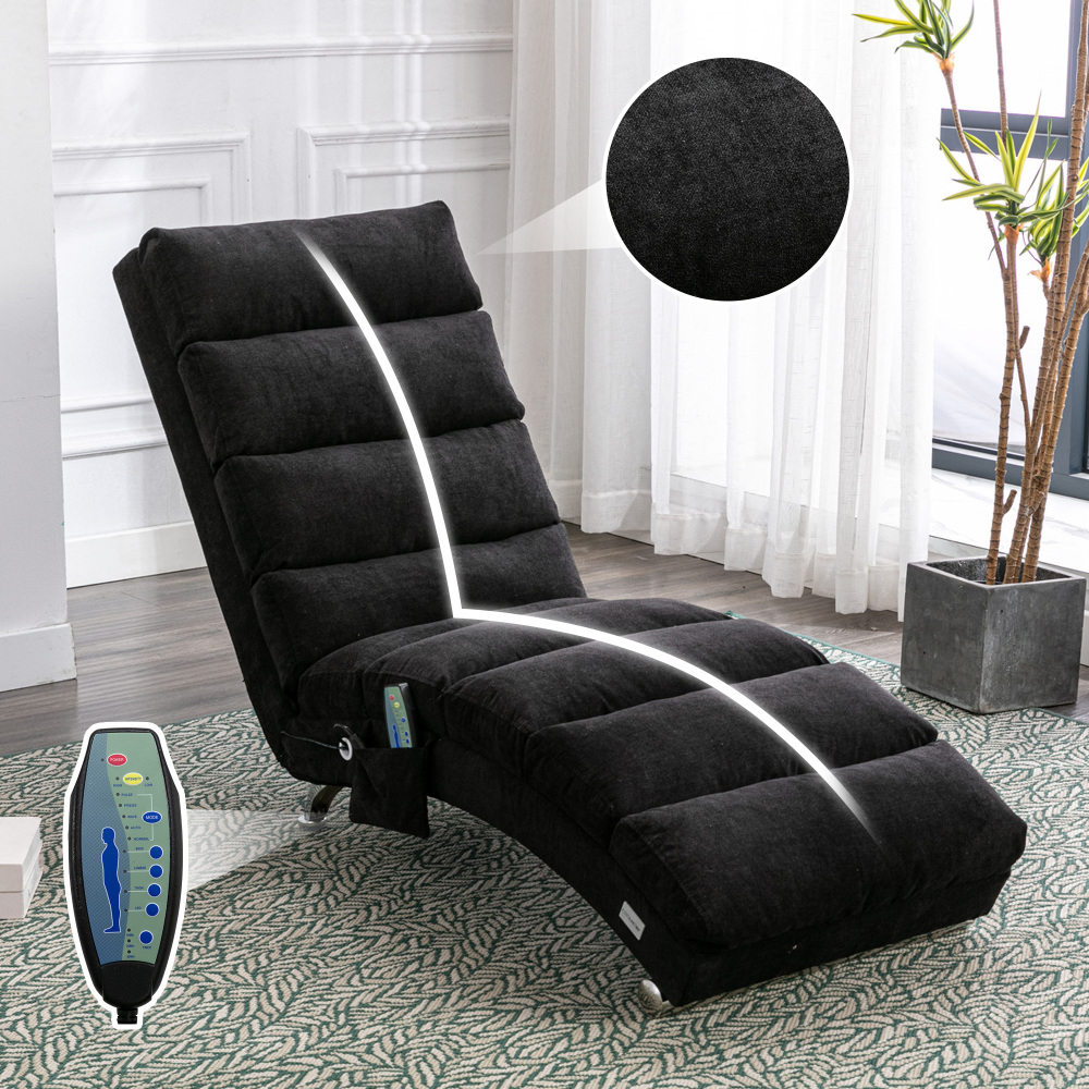 Sillón relax chaise longue lino negro con vibración y bolsillo