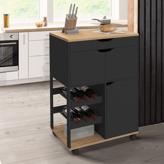 Carrito de cocina con ruedas negro de haya - 60 40 85 cm