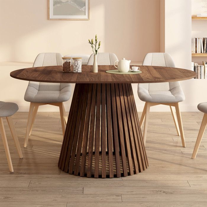 Mesa de comedor redonda extensible nogal 110-150 cm