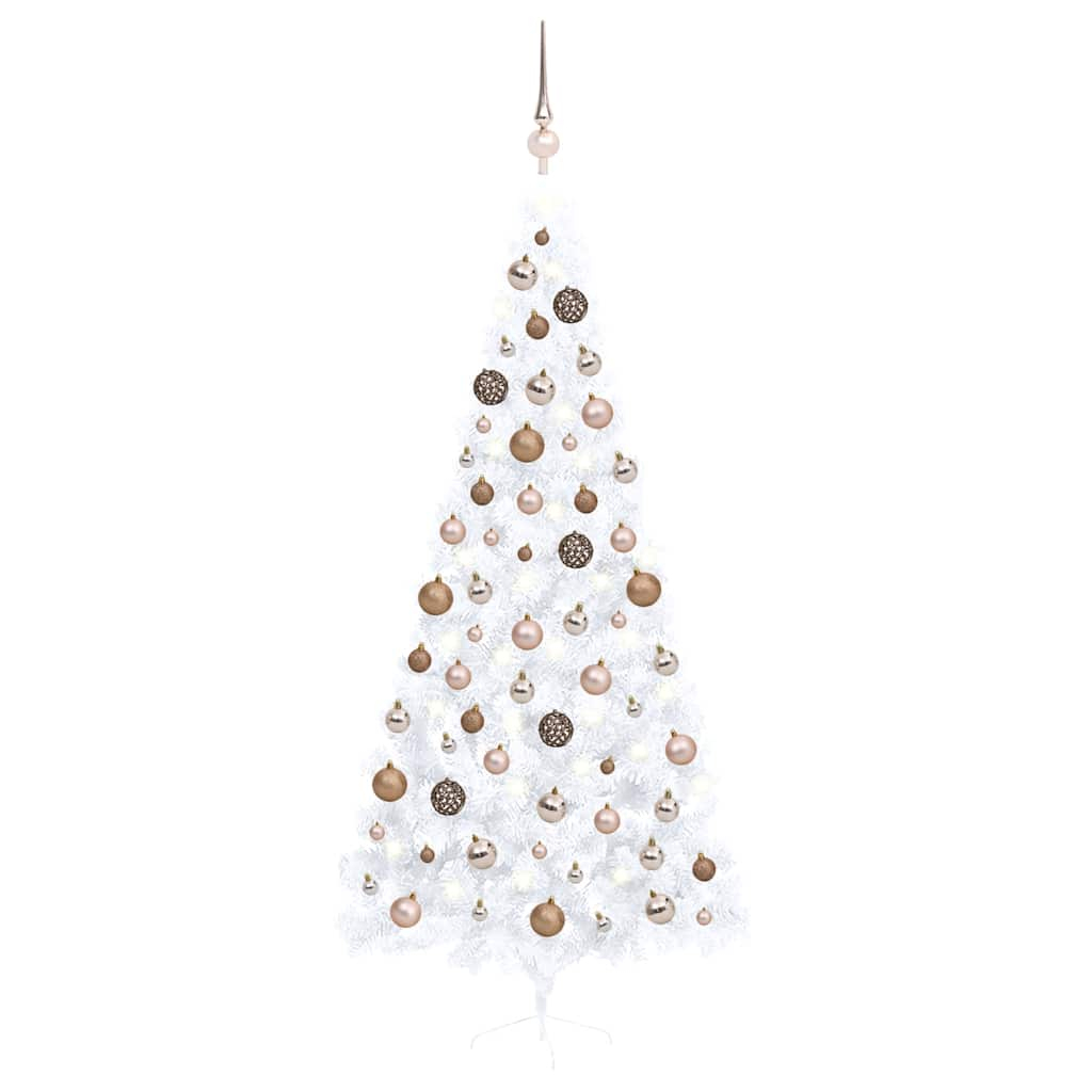 vidaXL medio árbol de navidad con luces y bolas blanco 240 cm