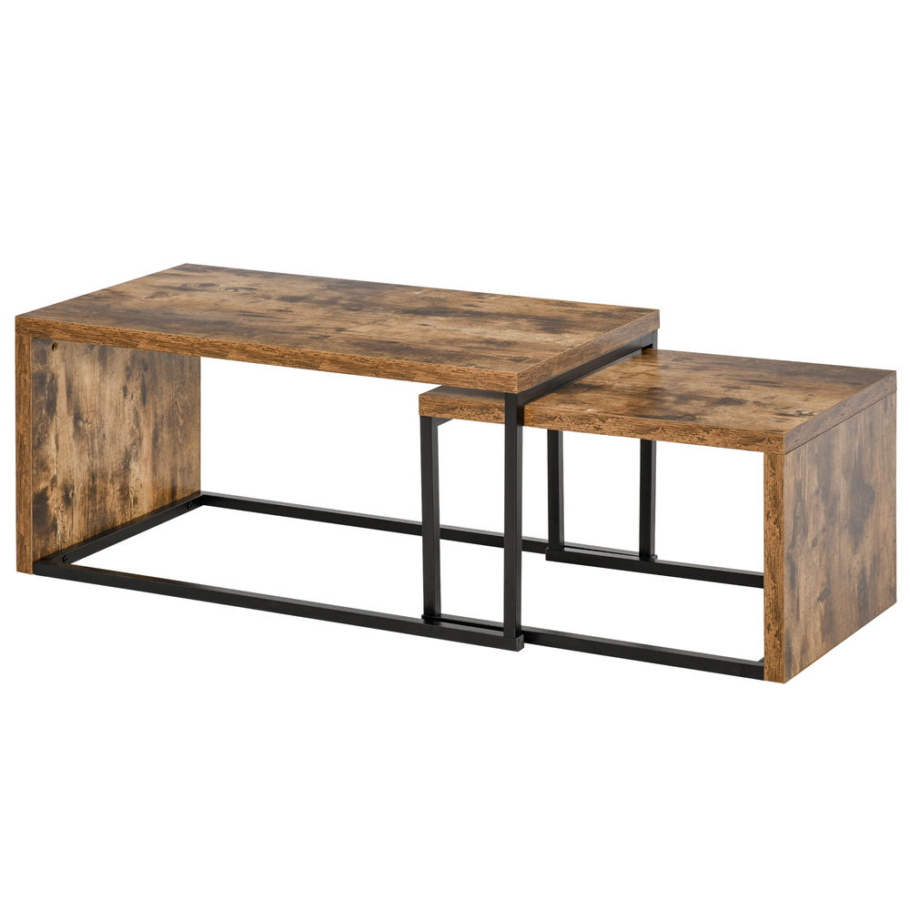 Set 2 mesas centro 90x48x42 cm mdf y metal color marrón Homcom
