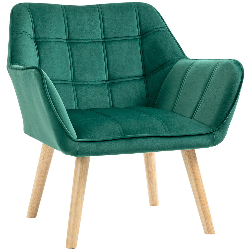 Butaca de salón 67x61.5x71 cm terciopelo, madera de caucho color verde