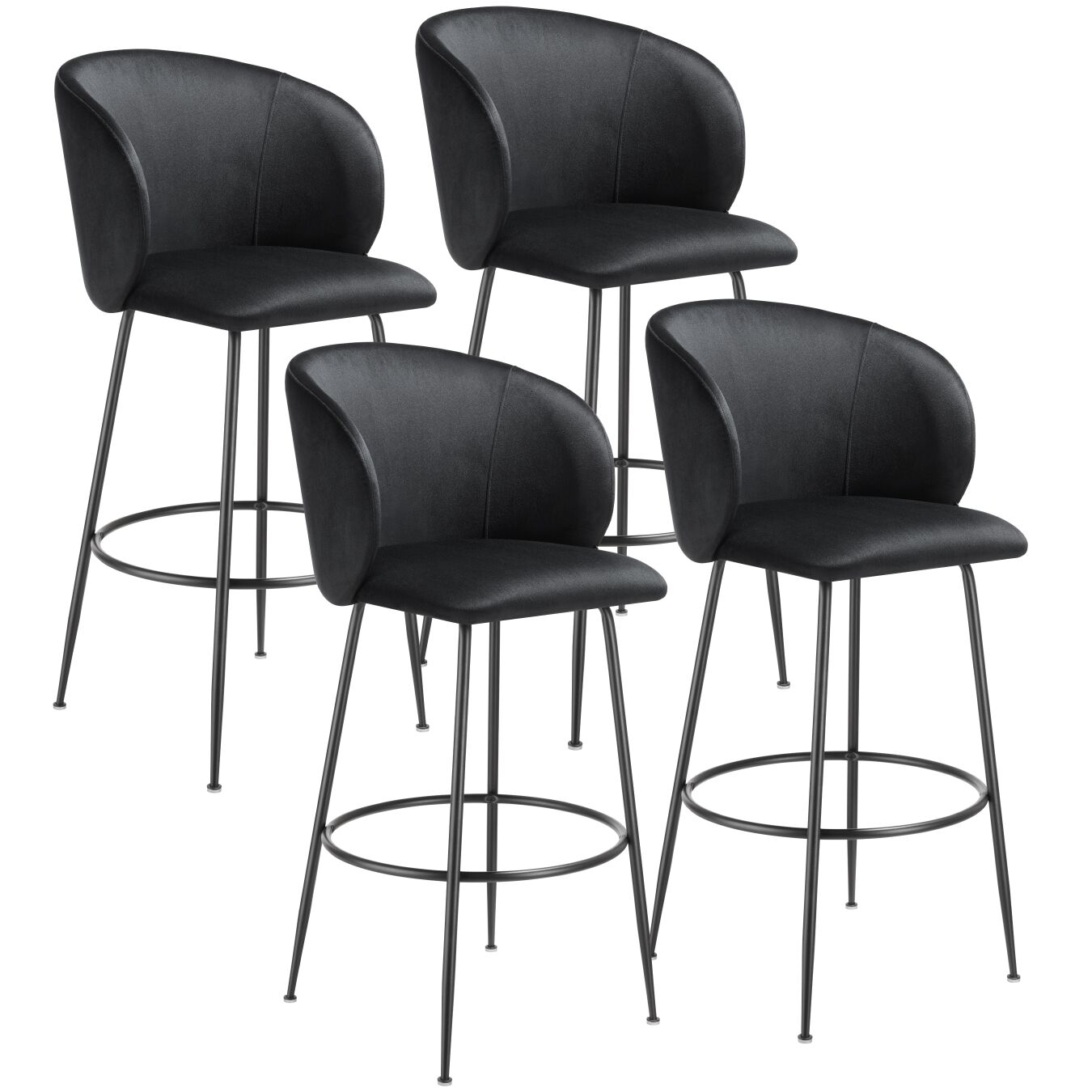 4 taburetes altos aterciopelados de 51 x 60 x 106 cm, negro/negro