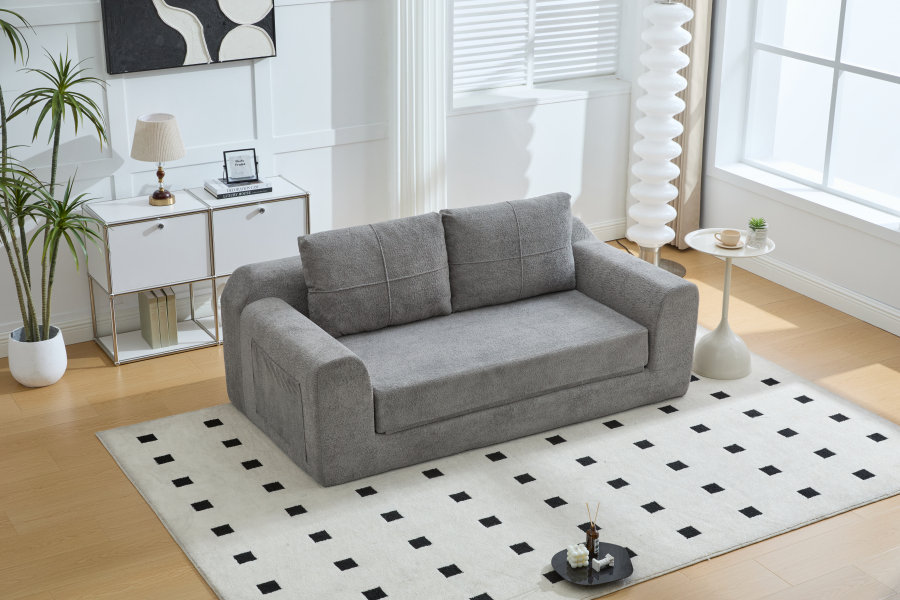 Sofá cama plegable de suelo de tela gris oscuro 2 en 1 con cojín