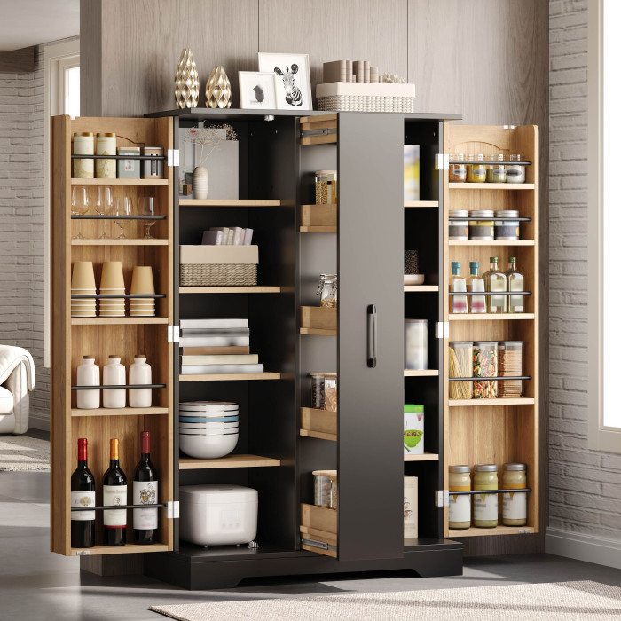 Armario de cocina con doble puerta y 4 niveles negro 78x120x35cm