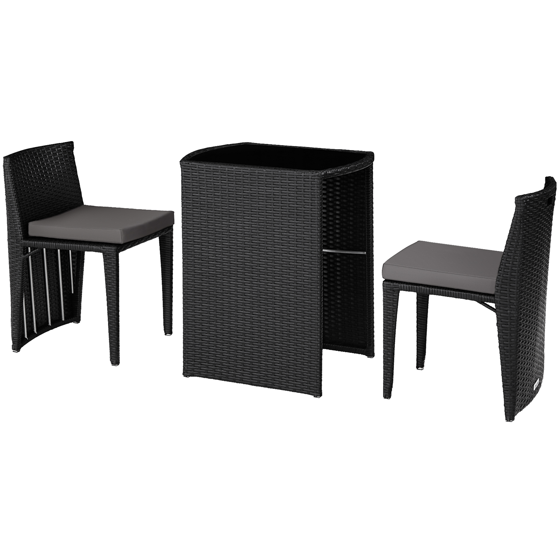 Conjunto de ratán y aluminio plegable para dos personas, negro