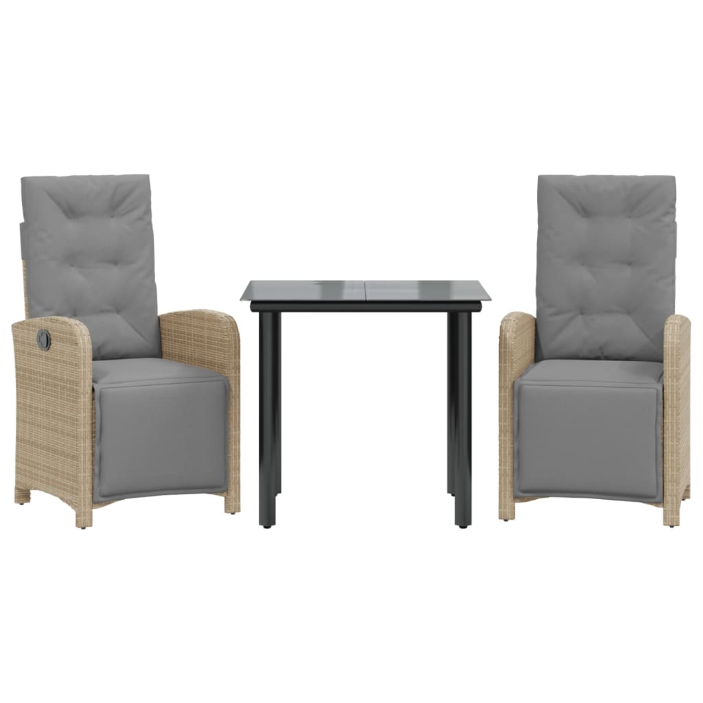 vidaXL sillas y mesita de jardín 3 piezas ratán sintético cojín beige