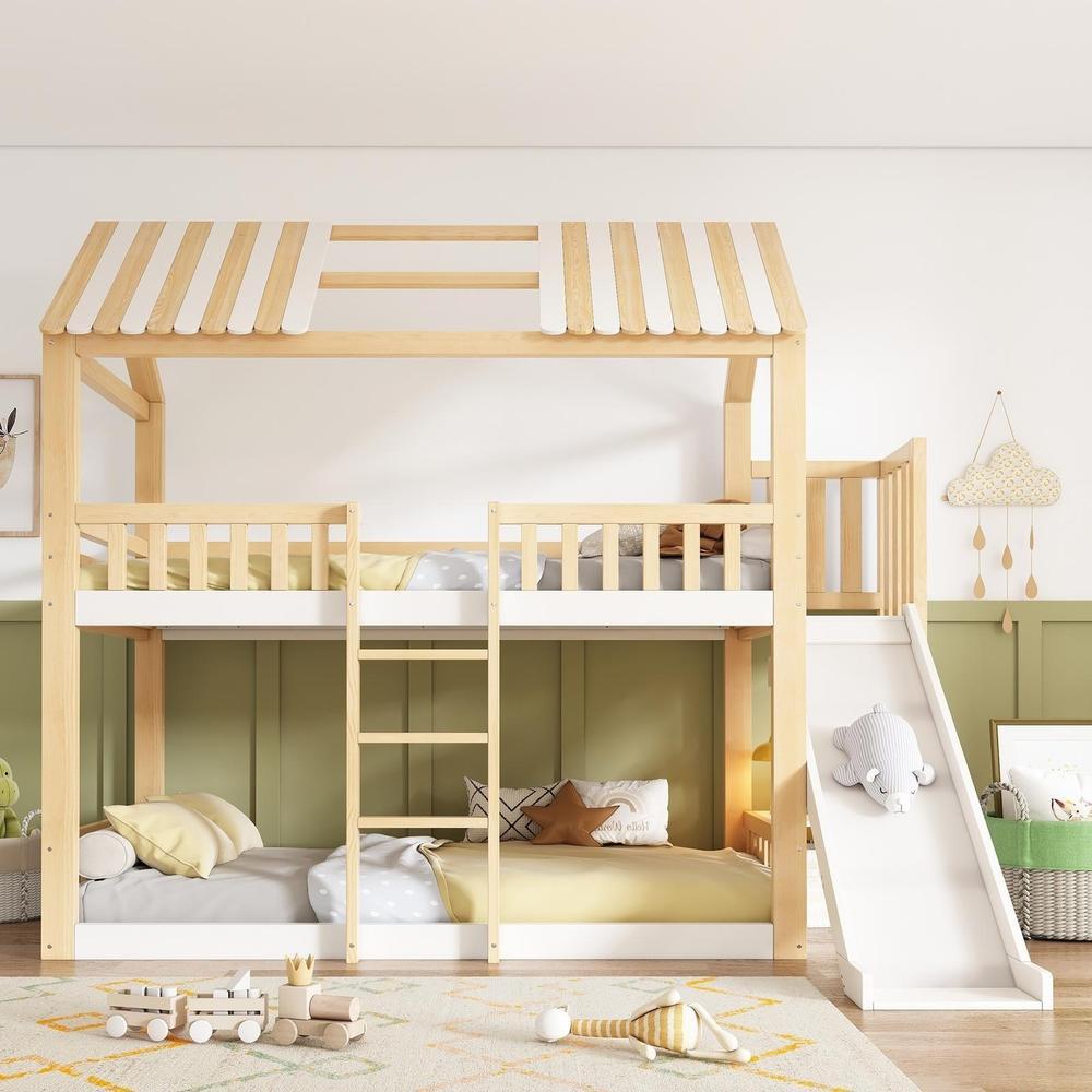 Litera infantil con toboggan y estante 90x200cm blanco