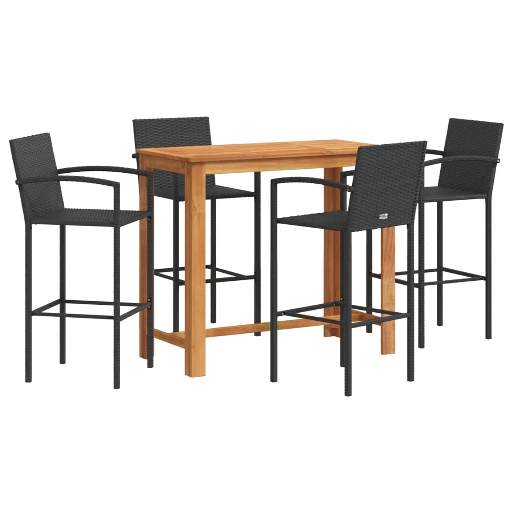 vidaXL mesa y taburetes de jardín 5 pzas madera acacia ratán pe negro