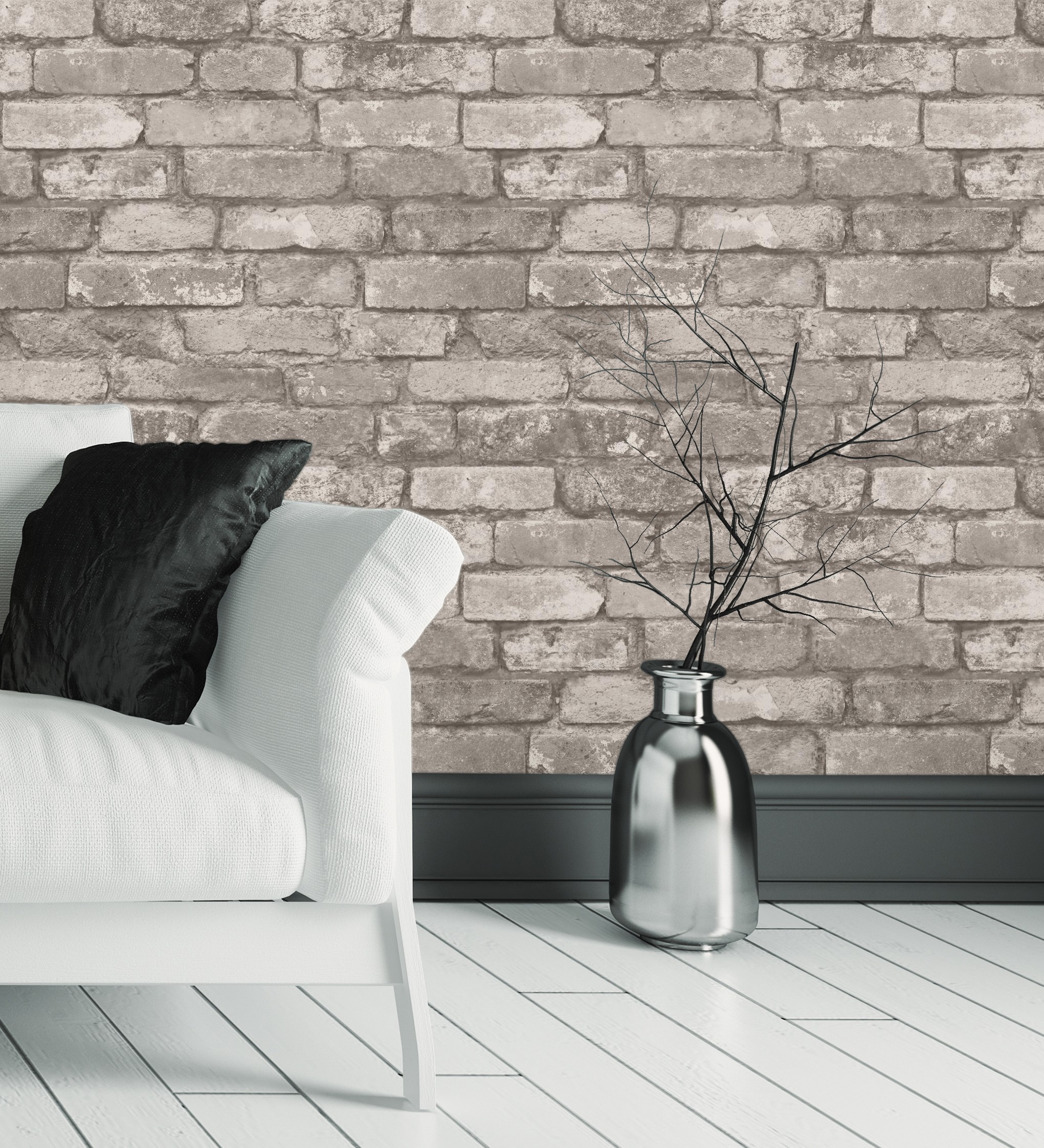Papel pintado gaulan lavable muro de ladrillos gris claro y negro 5.23m²
