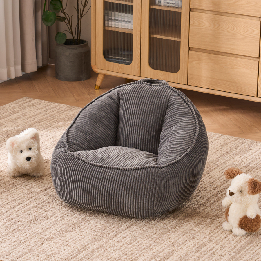 Sillón infantil de puf de cordon gris para juego lectura y descanso