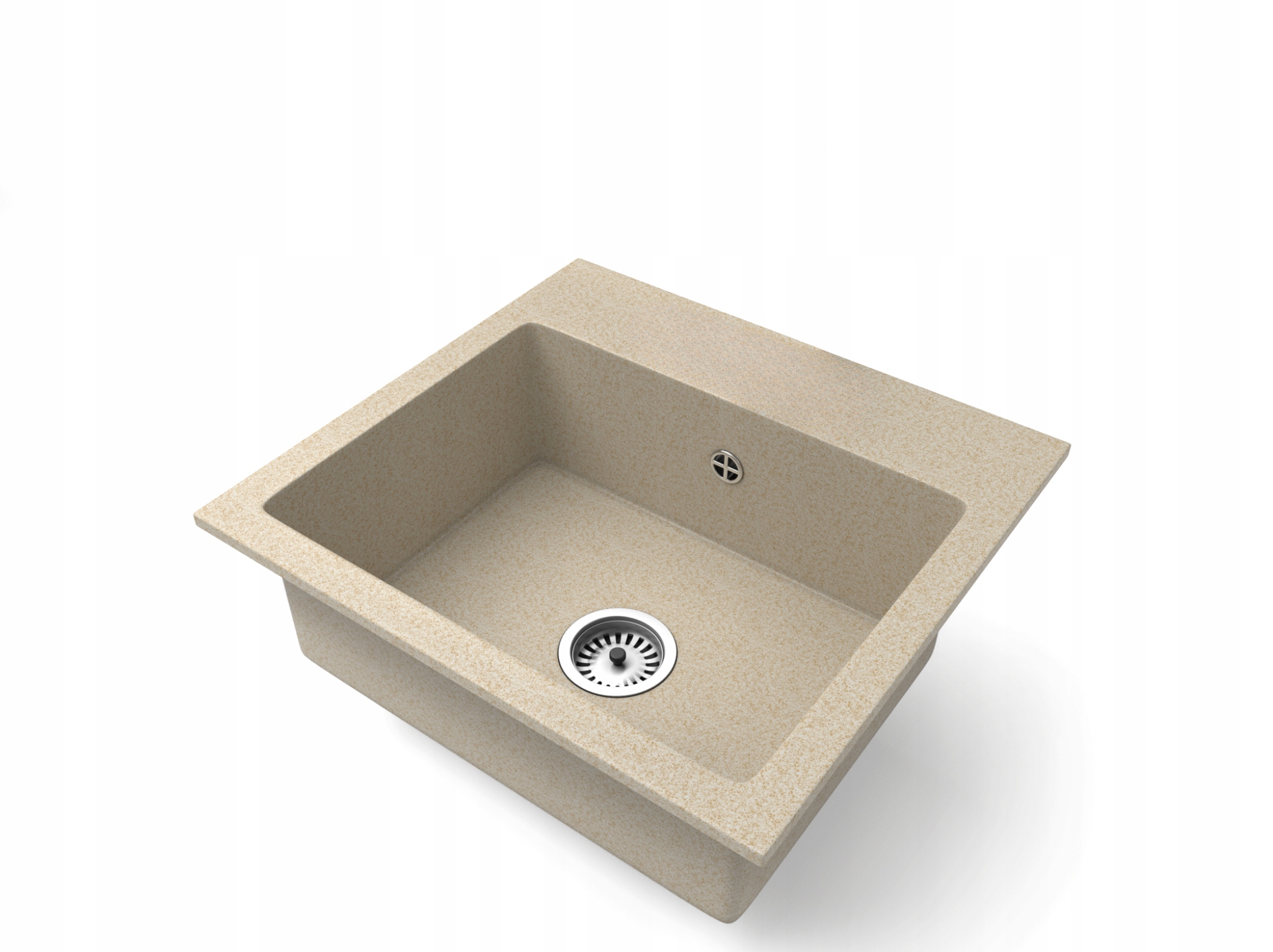 Fregadero de granito silla 41.5cm x 44.2cm, 1 cubeta + kit de desagüe beige