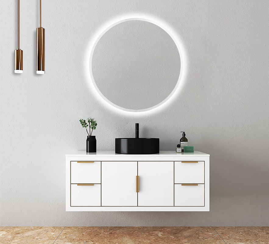 Espejos retroiluminado redondo contorno arenado, luz fría ø 50 cm