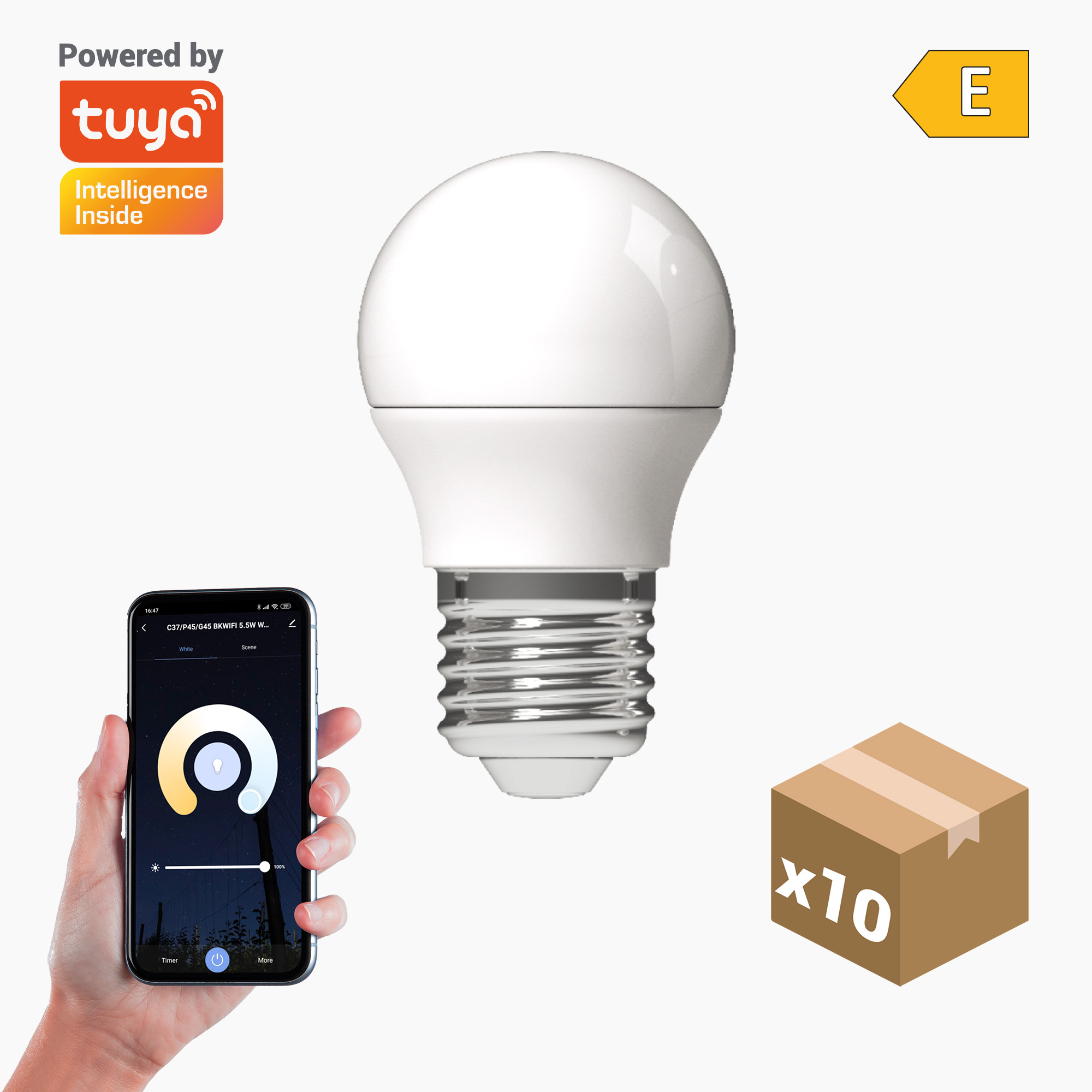 Pack 10x bombilla LED inteligente smart g45 E27 cct+dim 5w 470lm Wi-Fi