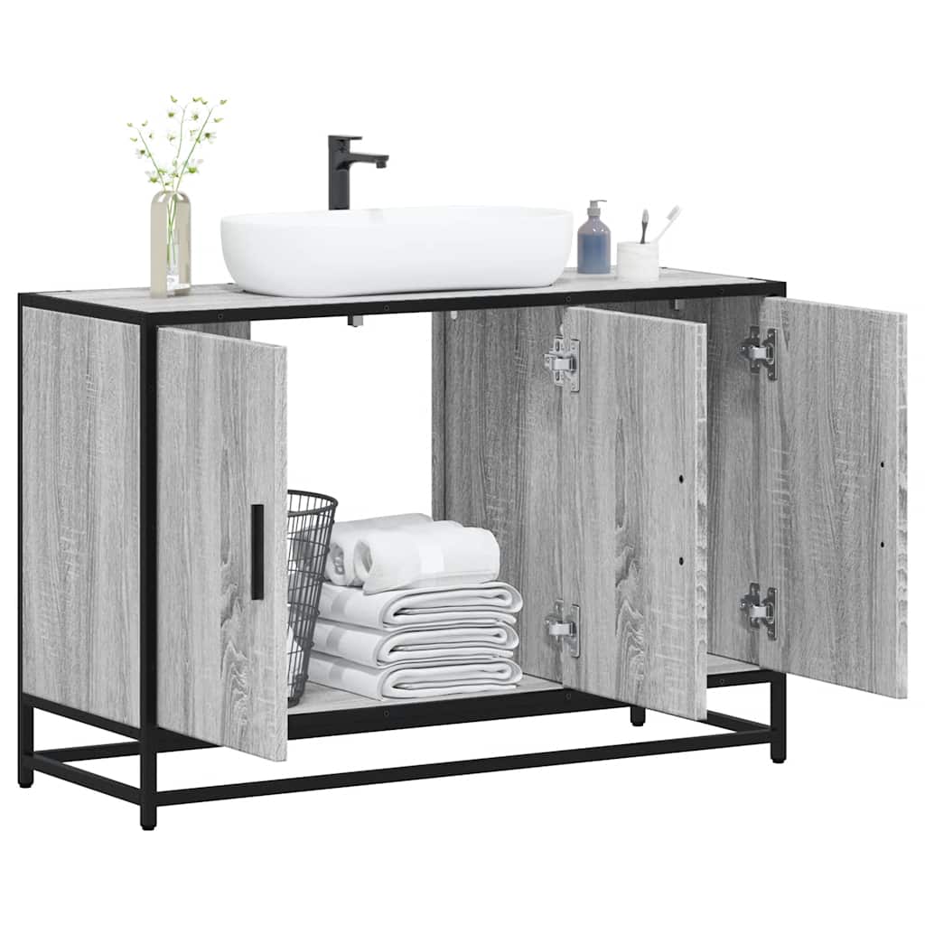 Armario lavabo baño madera ingeniería gris sonoma 90x33x60 cm