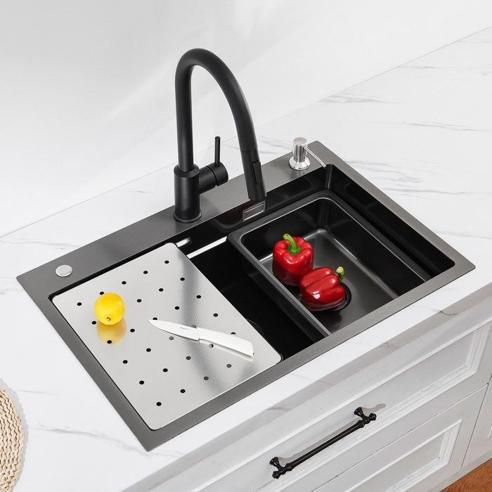 Fregadero de cocina - acero inoxidable - 70x45cm - 1,5 senos - mezclador ex