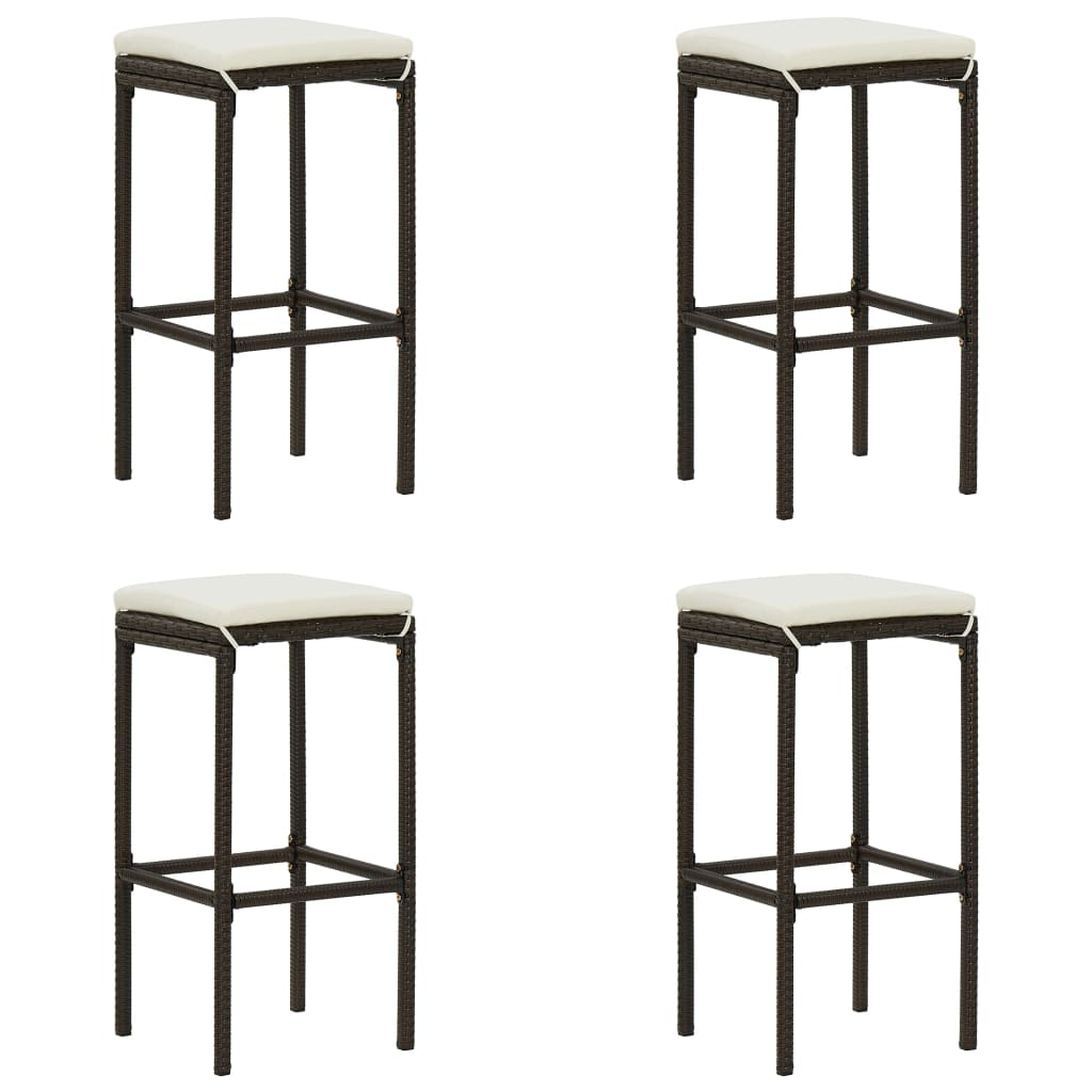 vidaXL taburetes de cocina con cojines 4 uds ratán sintético marrón