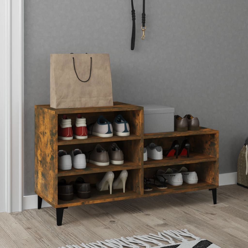 Mueble zapatero madera contrachapada roble ahumado 102x36x60 cm esxt7876