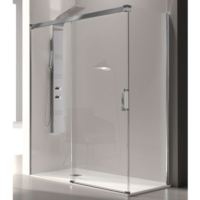 Mampara frontal + puerta corredera 145 cm glasé perfil cromado c/ lat. 70cm