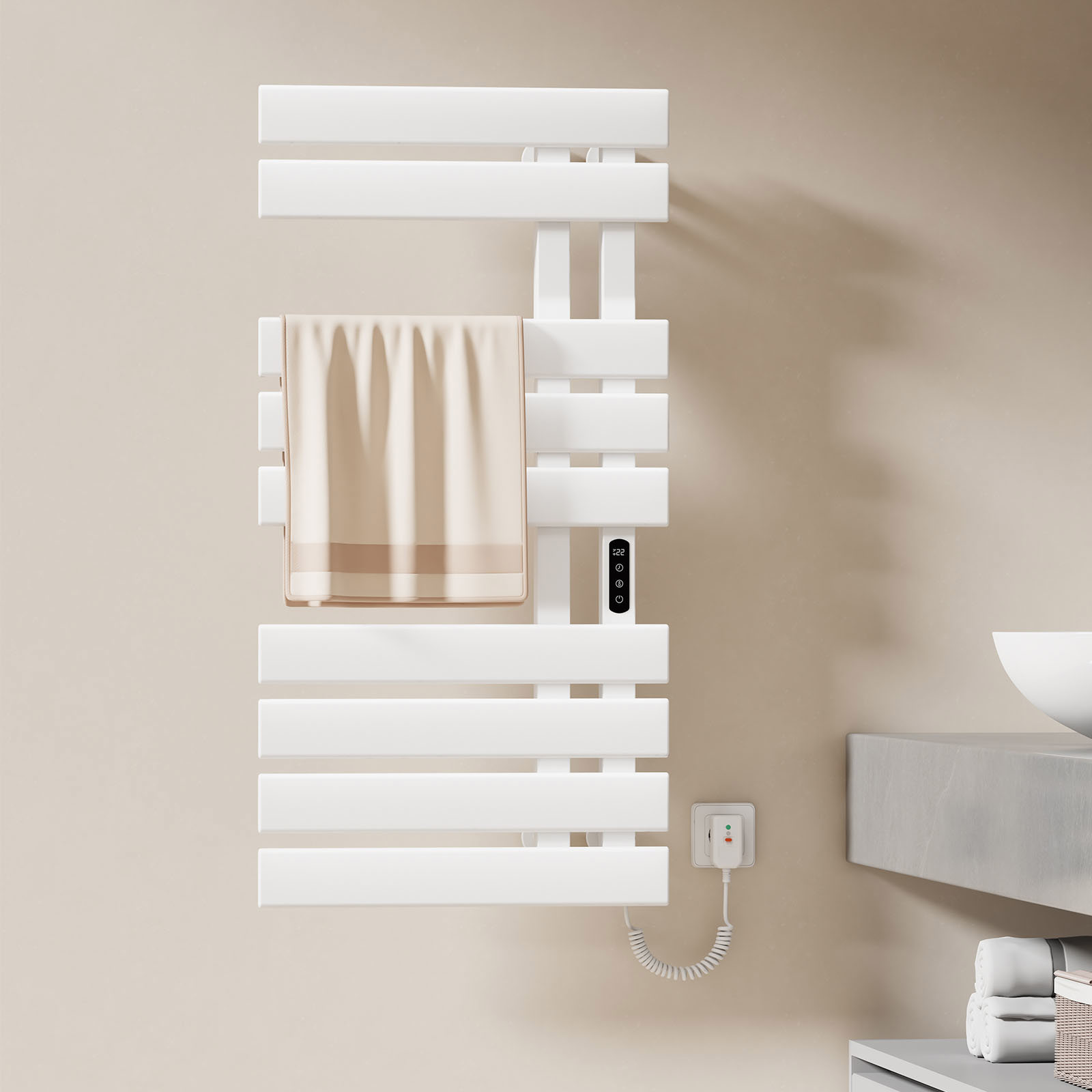 Emke toallero 100x50cm blanco brillante 350 w con termostato y temporizador
