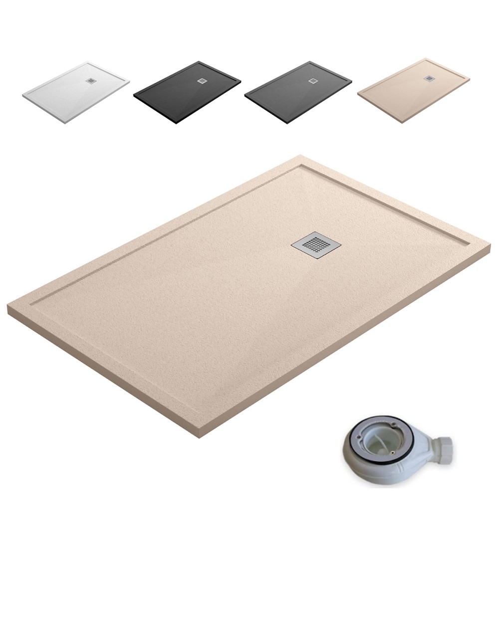 Plato ducha con borde valvula y rejilla | beige | 70 x 100 cm