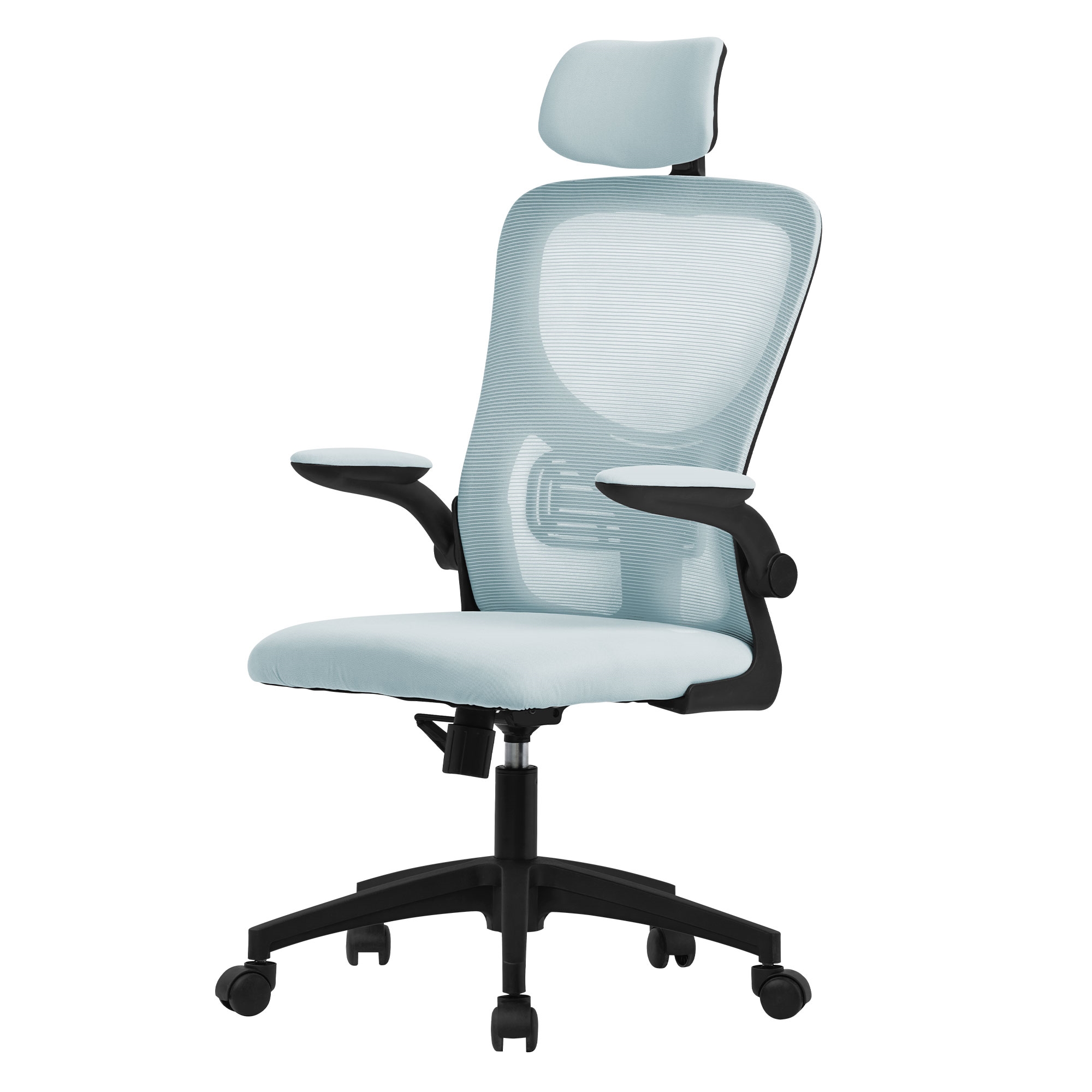 Silla de oficina ergonomica azul regulable con reposacabezas