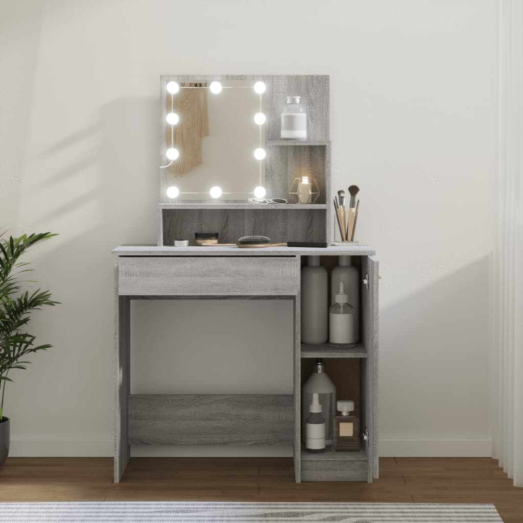 Tocador con LED gris sonoma 86,5x35x136 cm es6161