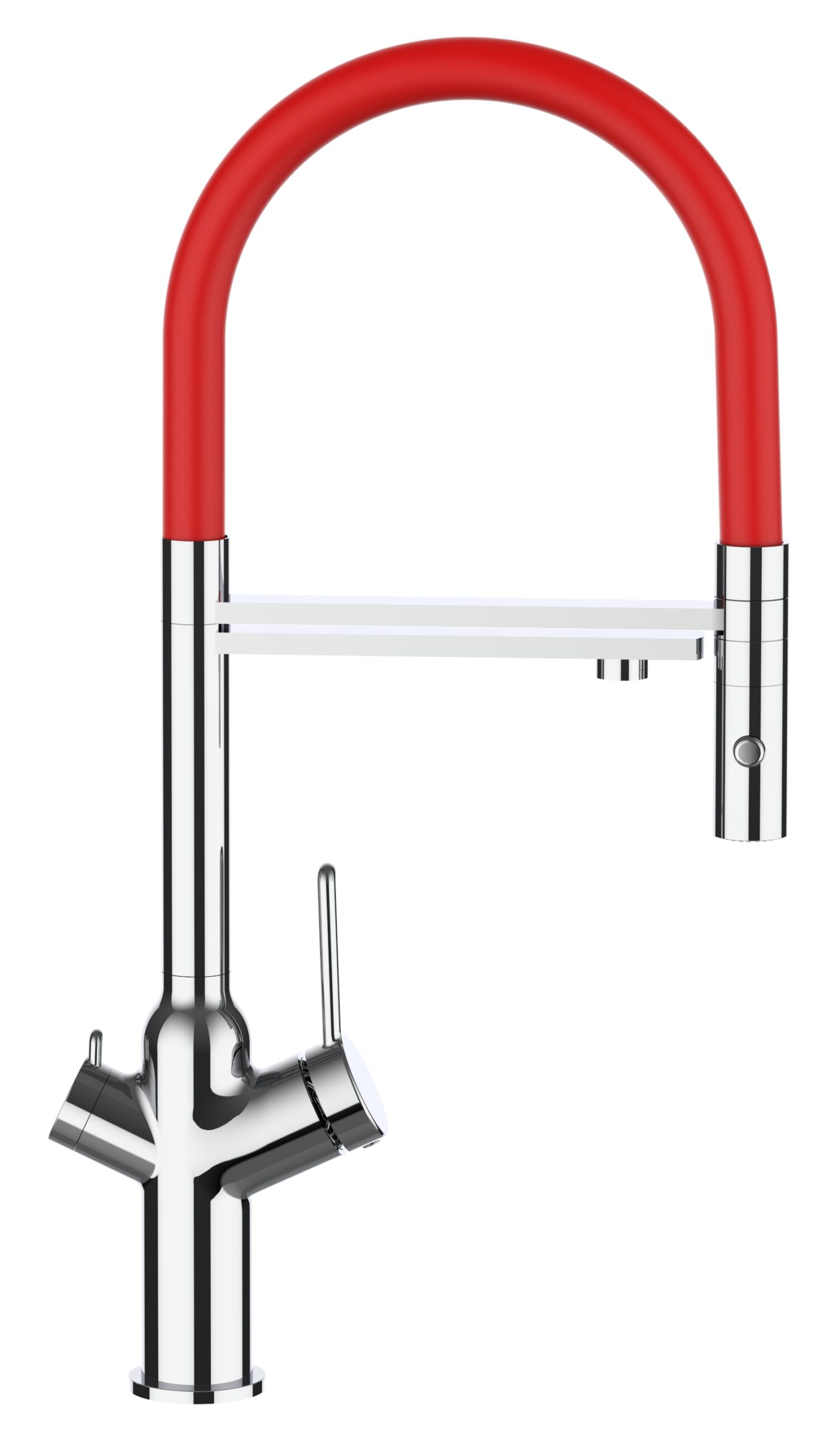 Grifo de cocina 3 vías cromado BOD caño giratorio rojo ducha 2chorros