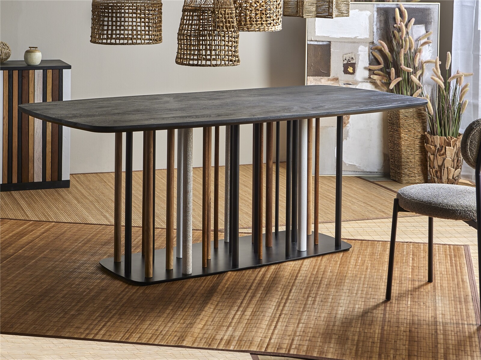 Mesa multicolor acacia y dm 200x100x77 cms. 200x100x77 cms