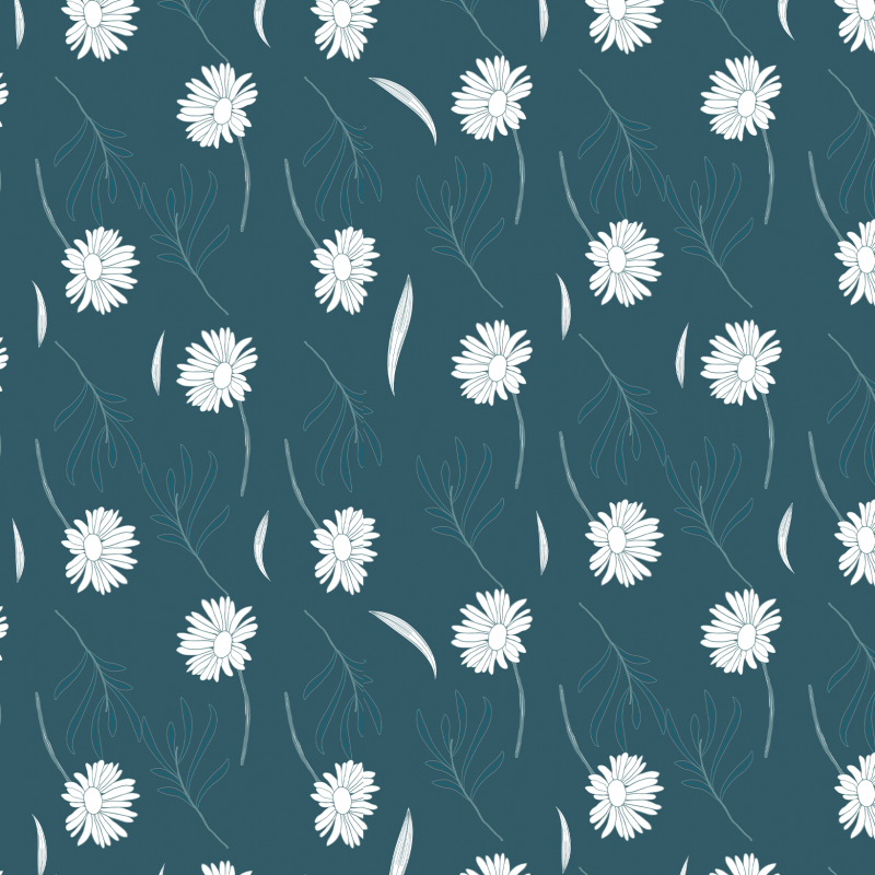 Papel pintado floral margaritas blancas con fondo verde 60cm por 250cm