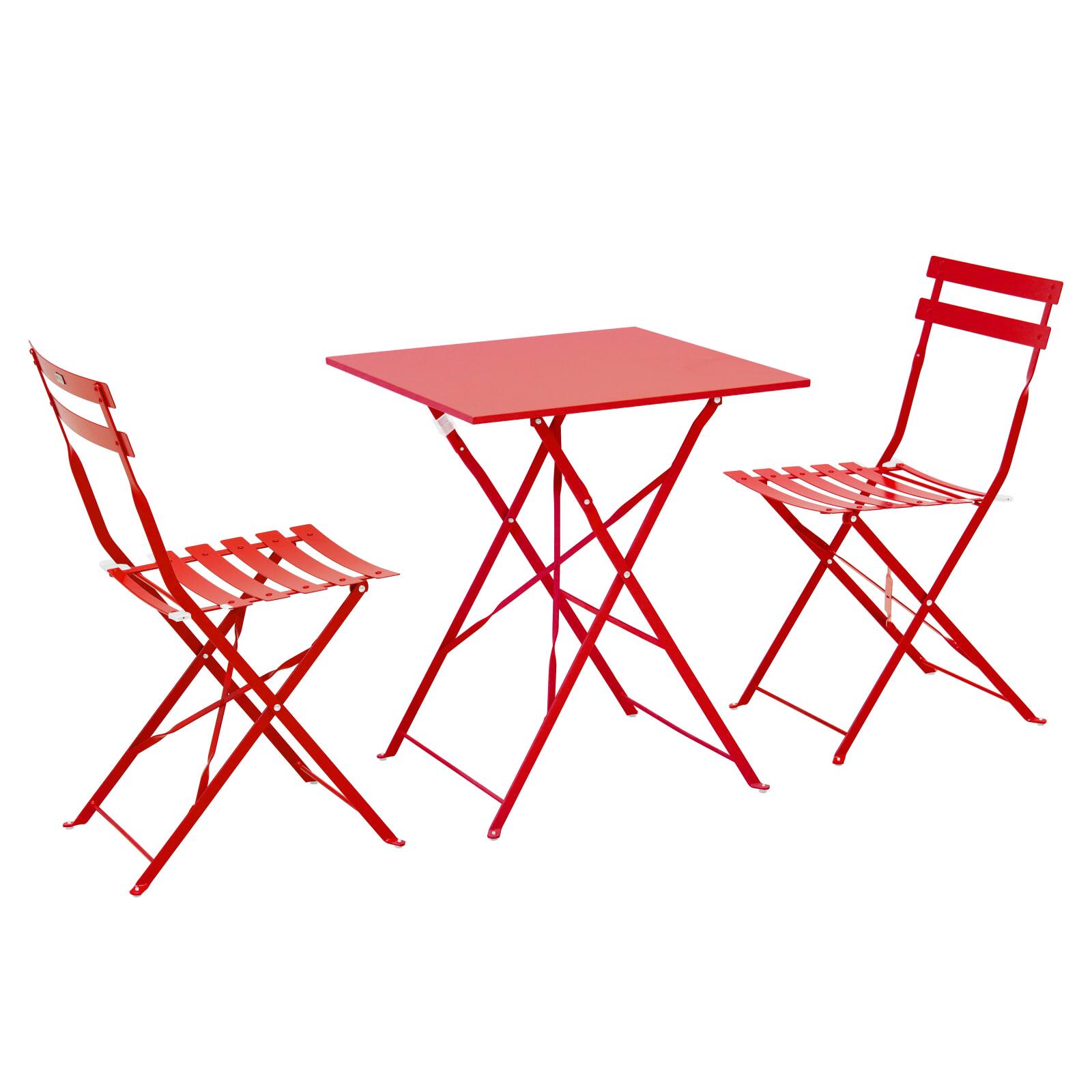 Oviala - mesa de jardín tipo bistró y 2 sillas plegables rojo