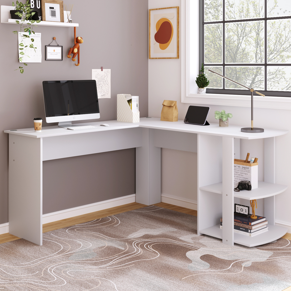 Escritorio esquinero en l con 2 estantes tablero blanco 75x140x140cm