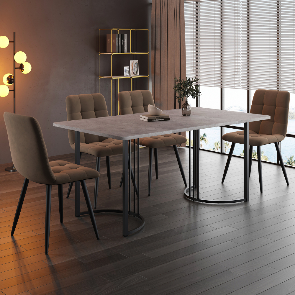 Conjunto de mesa y sillas mdf gris 4 sillas terciopelo marrón cocina