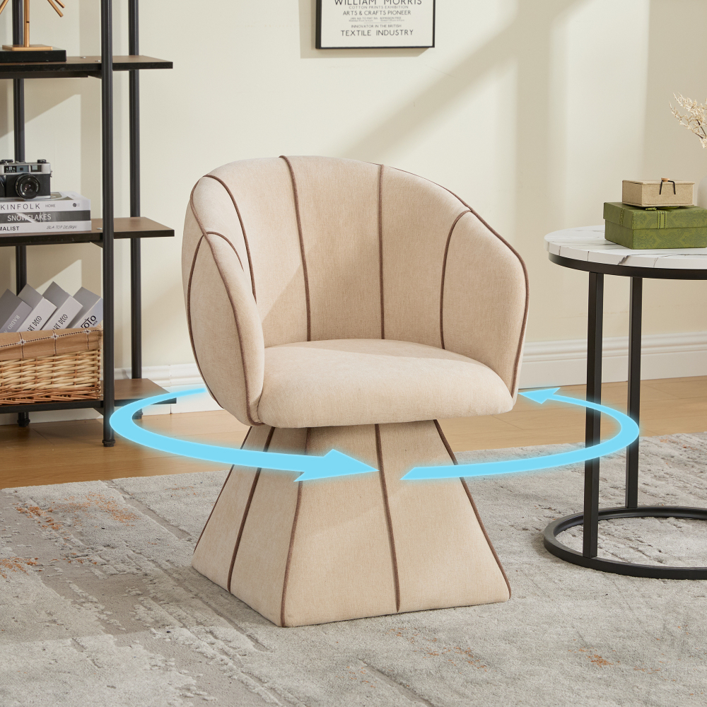 Sillón giratorio chenilla camel con respaldo alto
