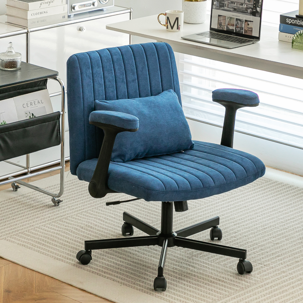 Silla oficina tela azul con reposabrazos abatibles