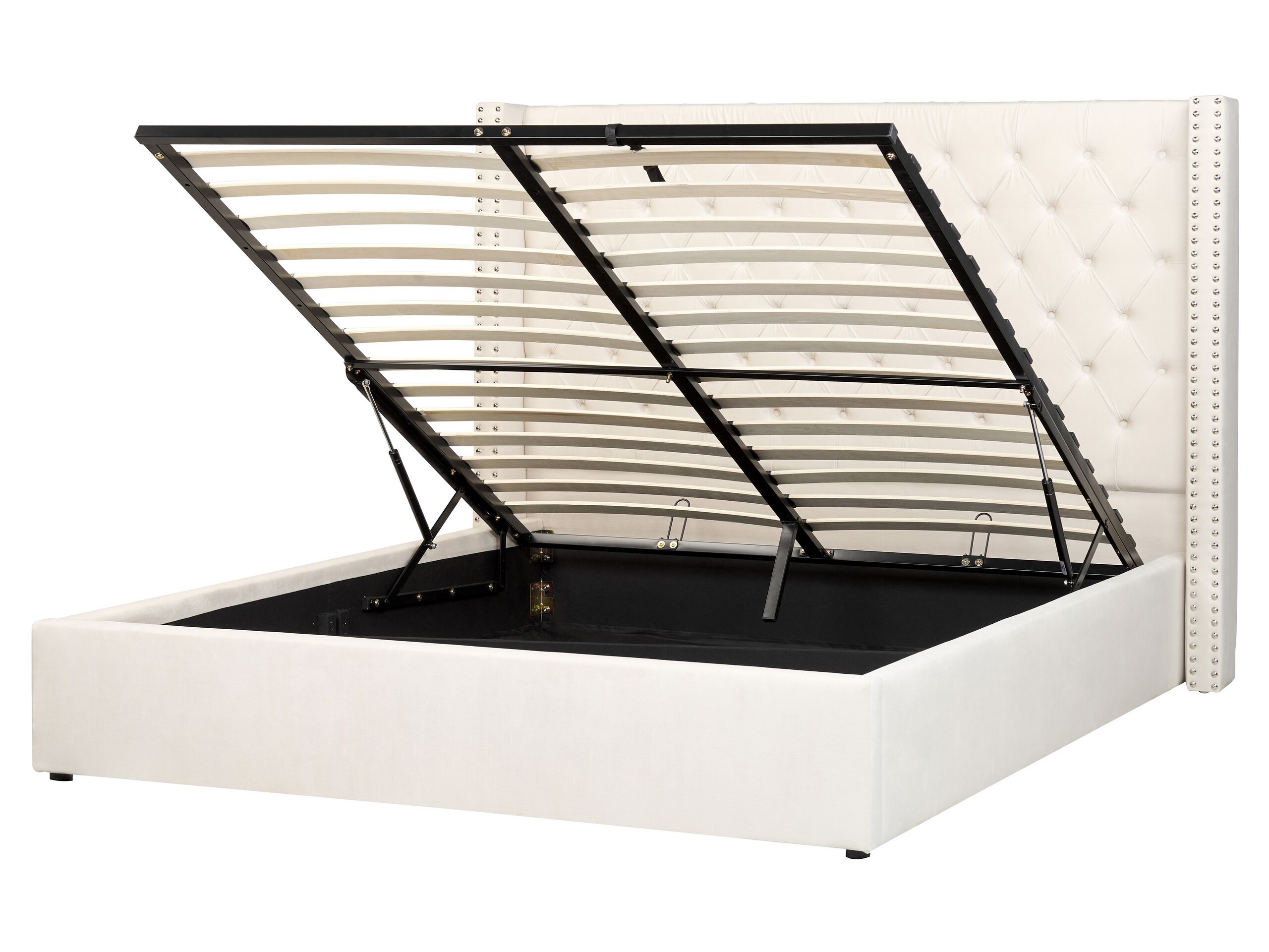 Cama con almacenaje lubbon terciopelo blanco crema 160 x 200 cm