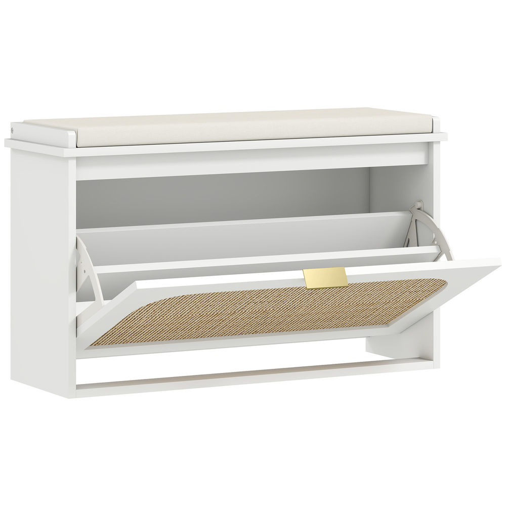 Banco zapatero 80x26x47.5 cm mdf, lino sintético color blanco Homcom