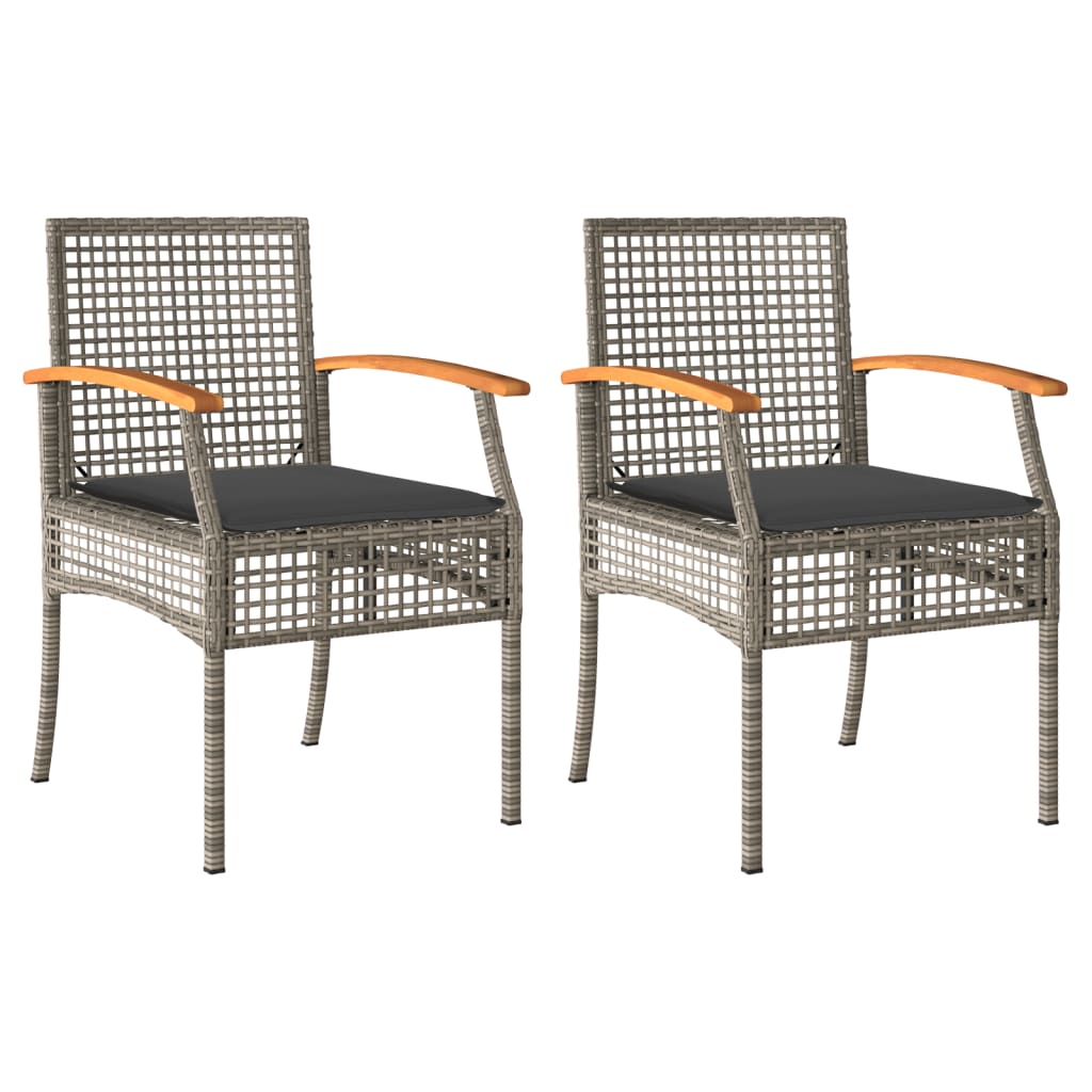 vidaXL sillas de jardín con cojín 2 uds ratán pe gris y madera acacia