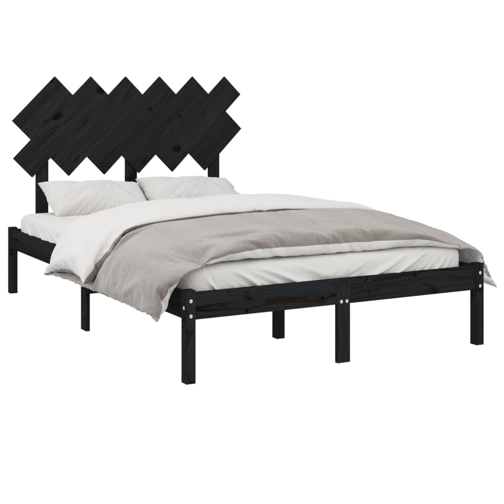 vidaXL estructura de cama doble de madera maciza negro 135x190 cm