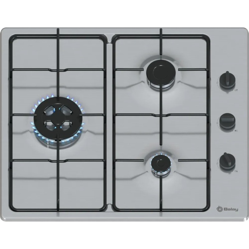 Placa de gas balay 3etx463bb 60 cm 3 quemadores wok 3.3 kw