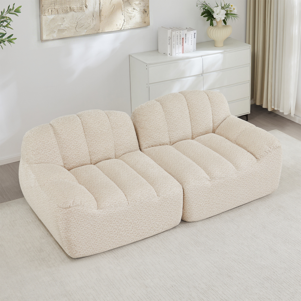 Sofá modular 2 plazas forro polar beige blanco otomana sin estructura